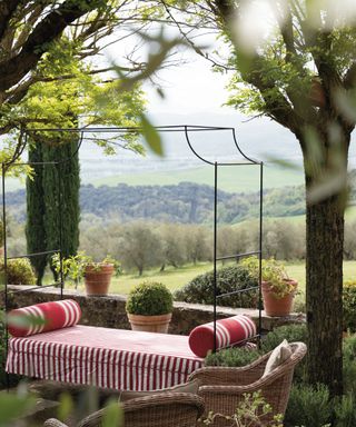 daybed in Tuscan garden from A House Party in Tuscany Thames & Hudson