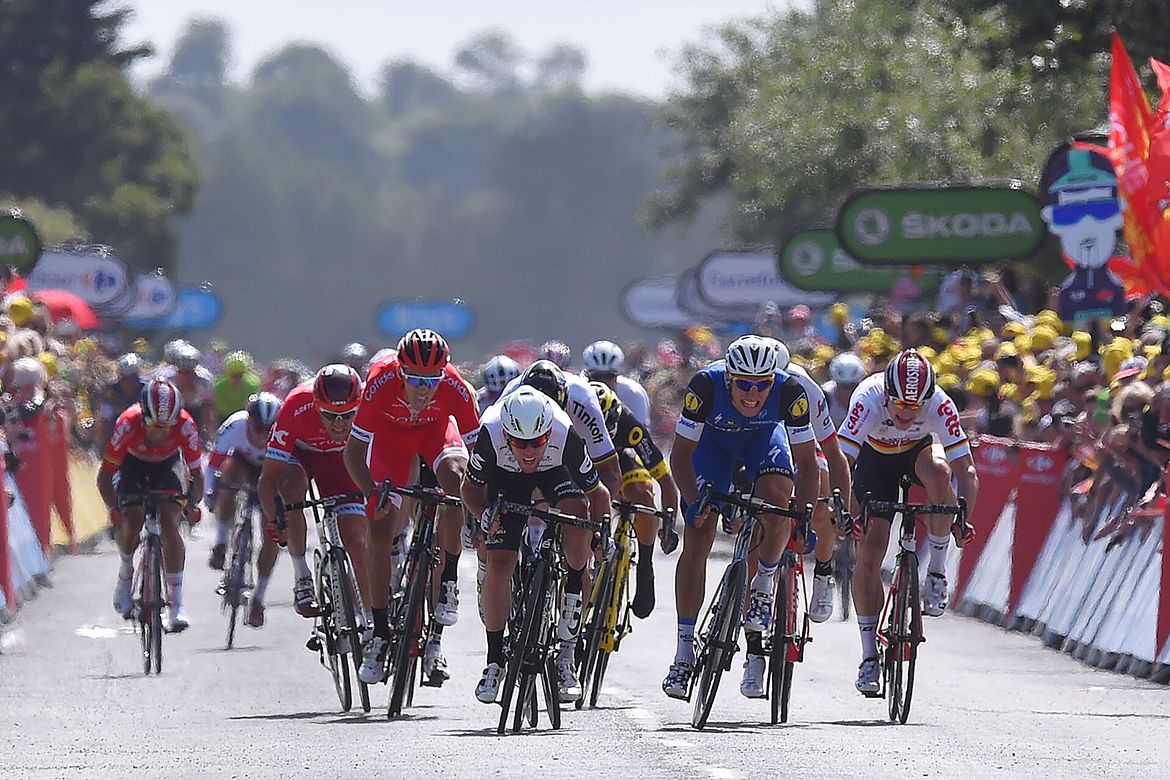 The sprint on stage 1 of the Tour de France