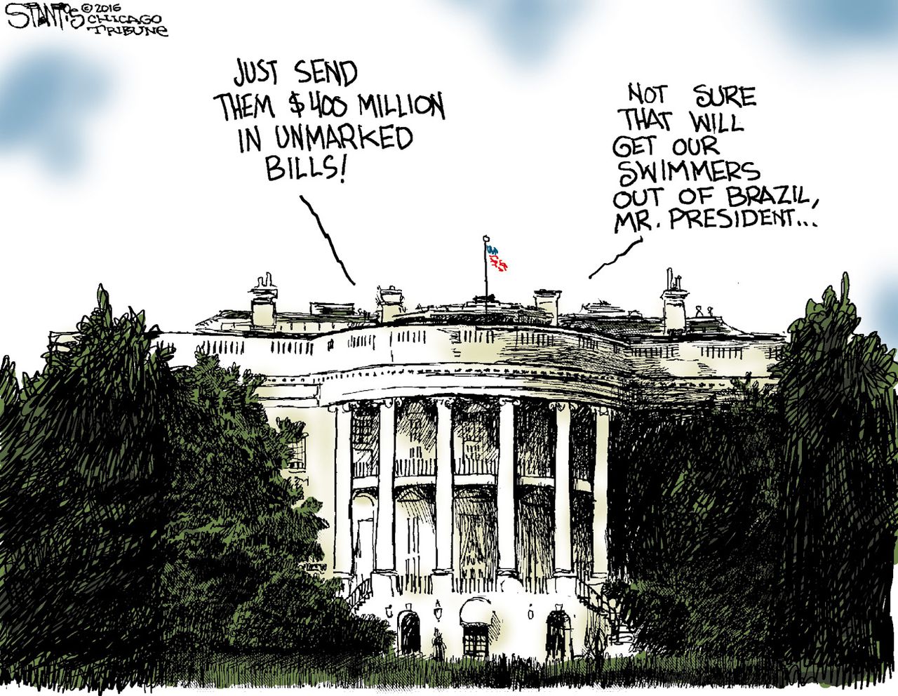 Editorial cartoon US Swimmer payment from White House