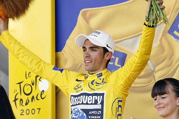 Alberto Contador (Discovery Channel) gets to wear the yellow now.