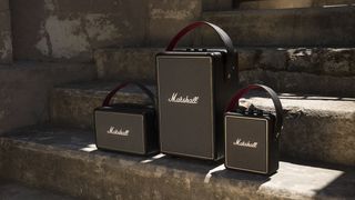 Best Marshall speakers: Three Marshall speakers sitting on concrete steps