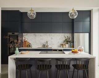 A kitchen countertop blending with backplash