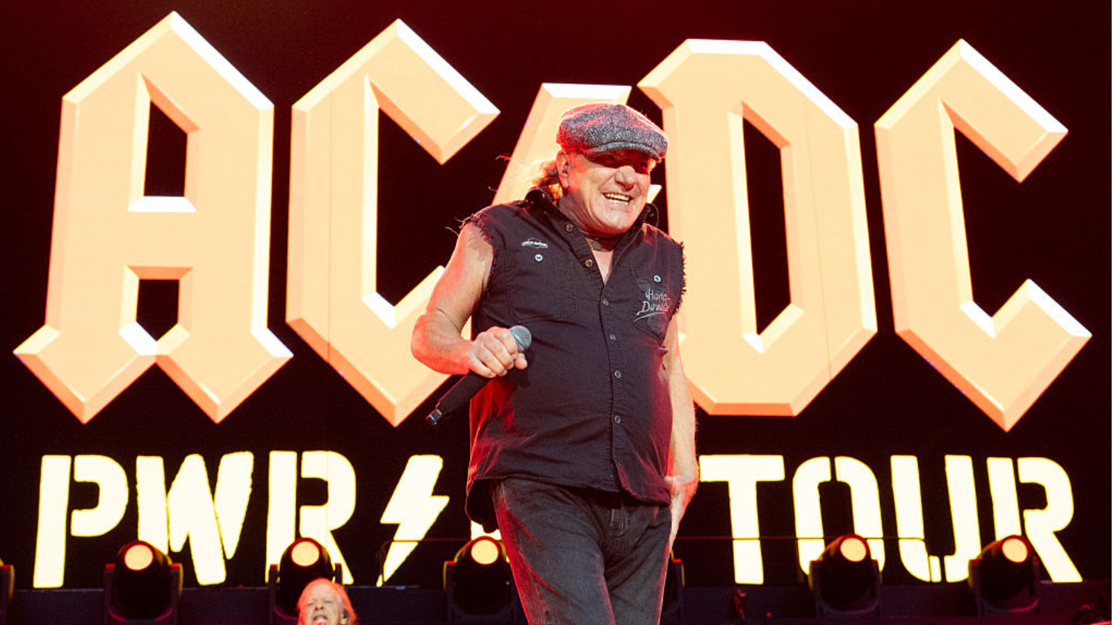 Brian Johnson of AC/DC performs on stage during a concert for the Power Up tour at Murrayfield Stadium on August 21, 2025 in Edinburgh, Scotland. 