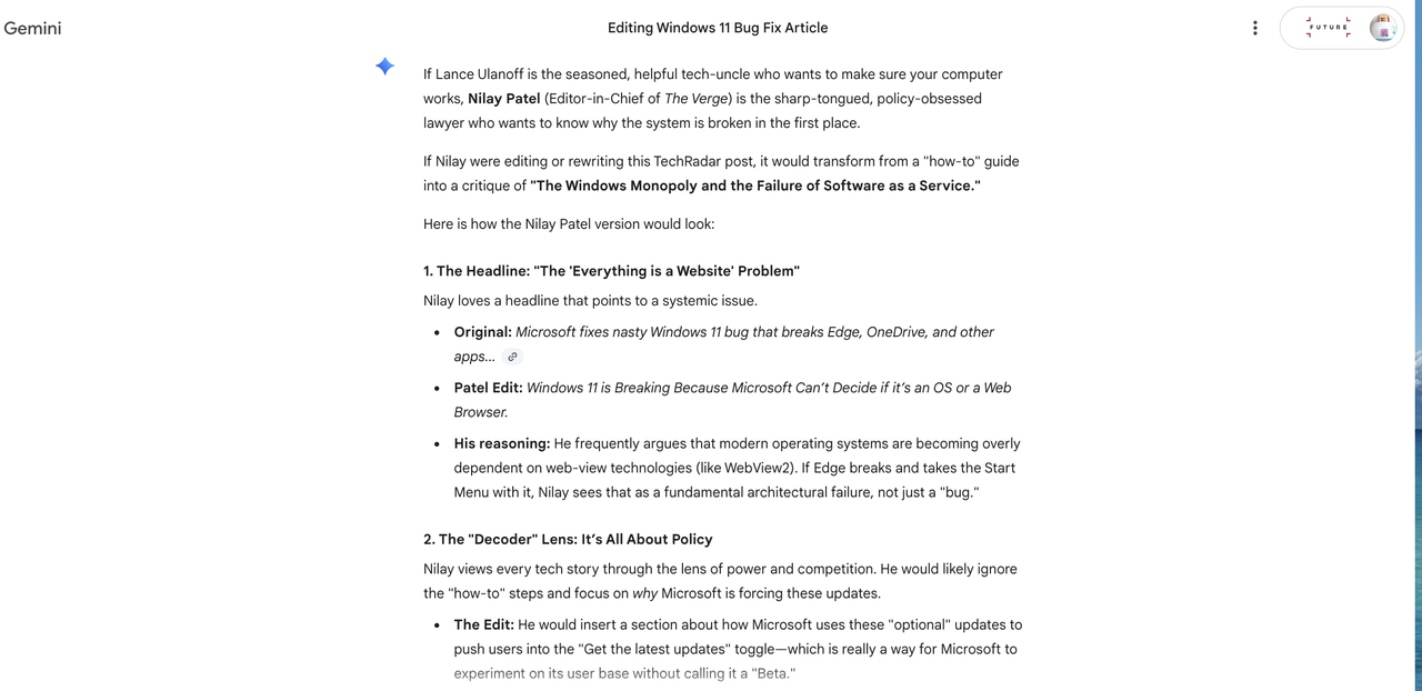 Gemini persona writing test