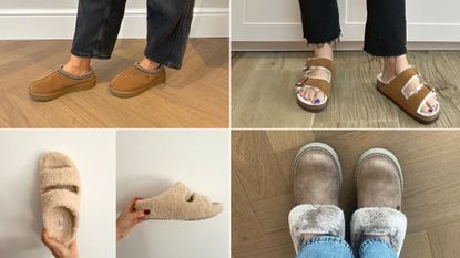 Caroline Parr, Antonia Kraskowski, Molly Smith wearing slippers