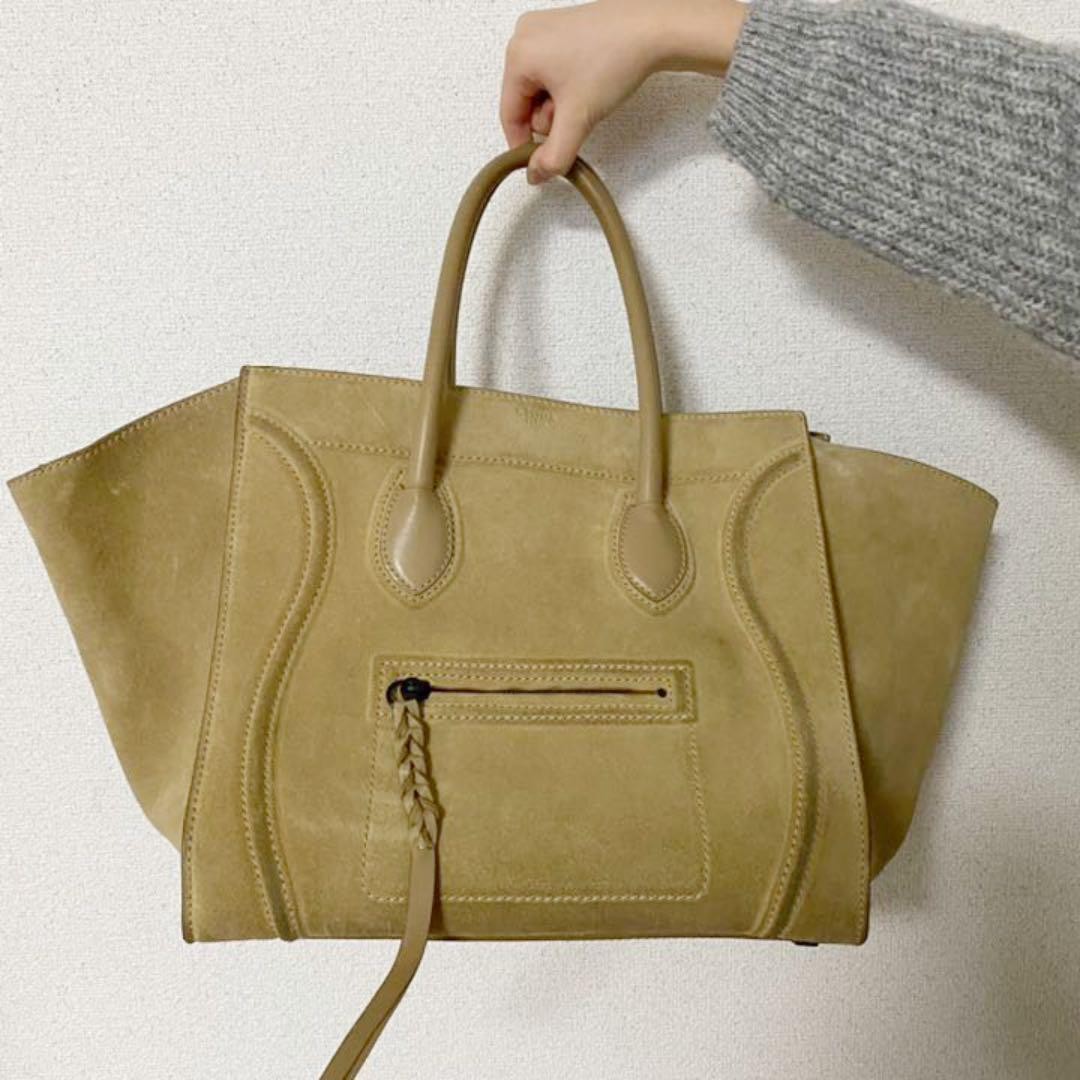 Celine Luggage Phantom Handbag Suede Beige W/ Dust Bag Women Used Authentic