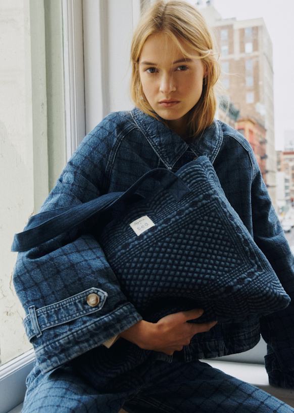 Denim Tote Bag - S&amp;eacute;zane X Sea Ny - Embroidered Blue Denim - Grs-Certified Recycled Cotton - S&amp;eacute;zane