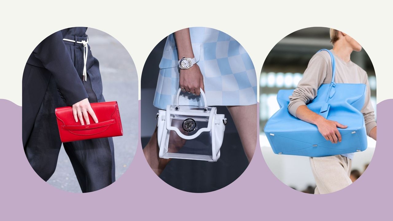 Three models on the runway carrying spring/summer handbag trends 2024 