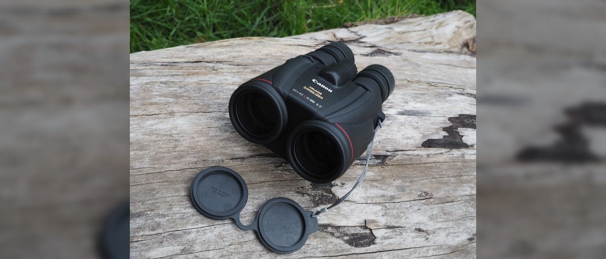 Close up photo of the Canon 10x42L IS WP binoculars