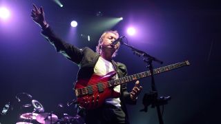 Mark King of Level 42 performs on stage at the Royal Albert Hall on October 28, 2012 in London, United Kingdom