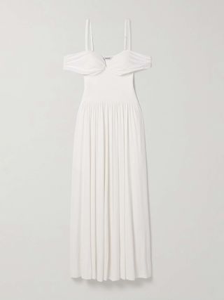 Amarantha Cold-Shoulder Pleated Stretch-Jersey and Knit Gown