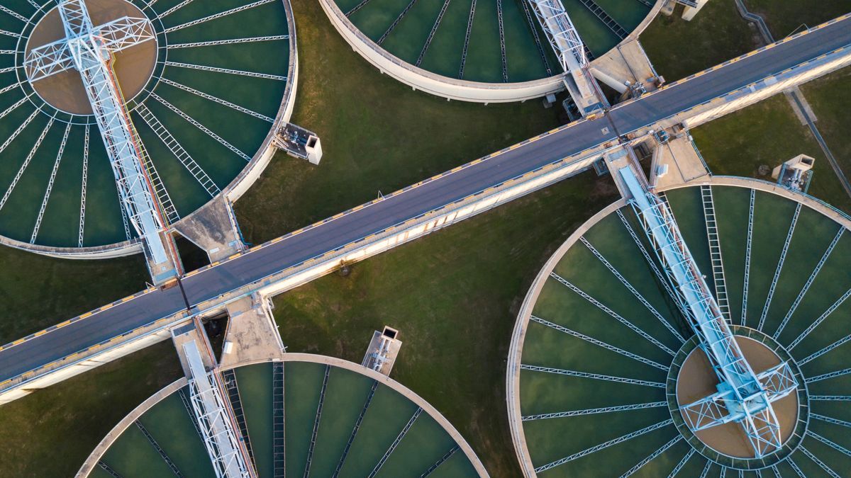 Aerial shot of a water treatment facility 