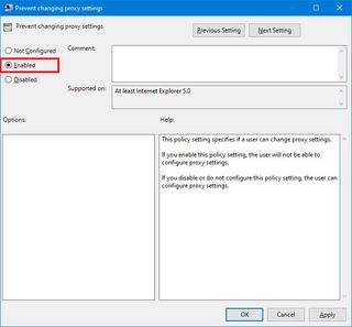 Disable proxy settings on Windows 10 with gpedit