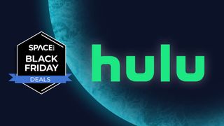 Hulu logo on a blue planet background, with a Space Black Friday badge at the side.