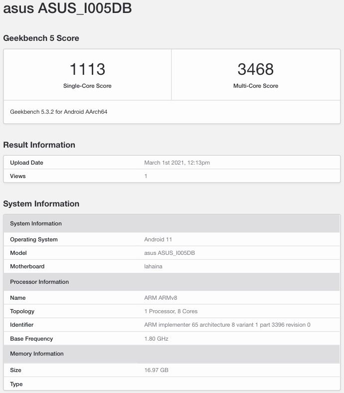 Asus ROG Phone 5 Geekbench