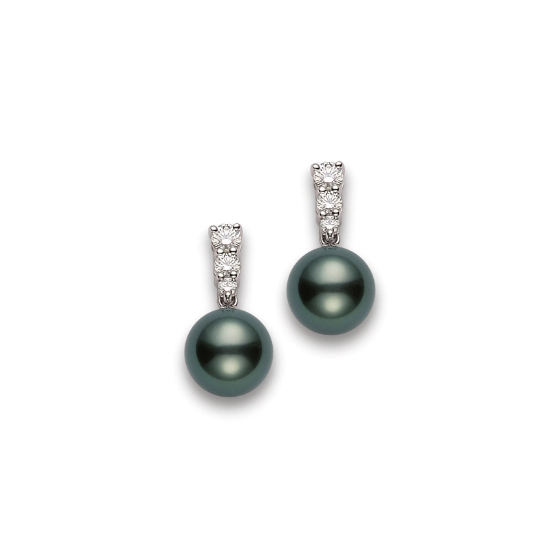 Mikimoto, Morning Dew Black South Sea Cultured Pearl Earrings in 18K White Gold