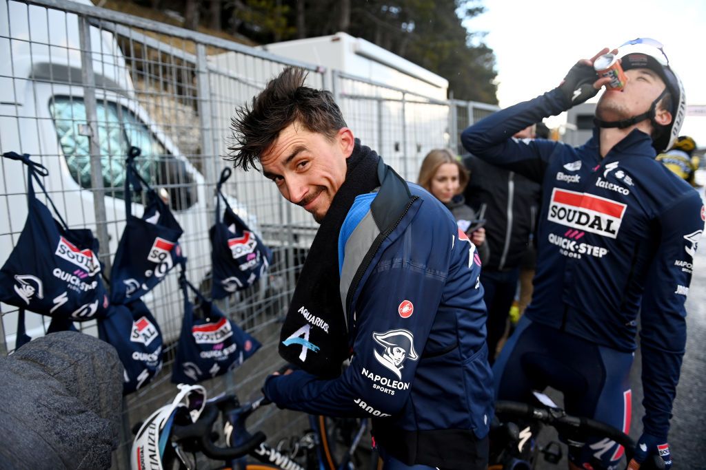 SARNANOSASSORETTO ITALY MARCH 10 Julian Alaphilippe of France and Team Soudal QuickStep after cross the finish line in the 58th TirrenoAdriatico 2023 Stage 5 a 1656km stage from Morro dOro to SarnanoSassotetto 1451m UCIWT TirrenoAdriatico on March 10 2023 in SarnanoSassotetto Italy Photo by Tim de WaeleGetty Images