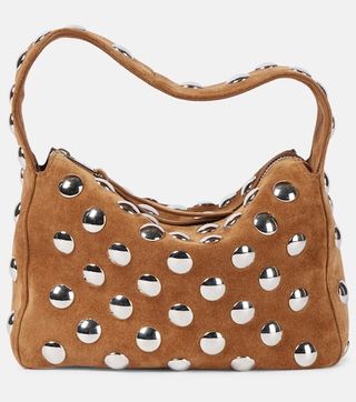 Elena Small Studded Suede Shoulder Bag