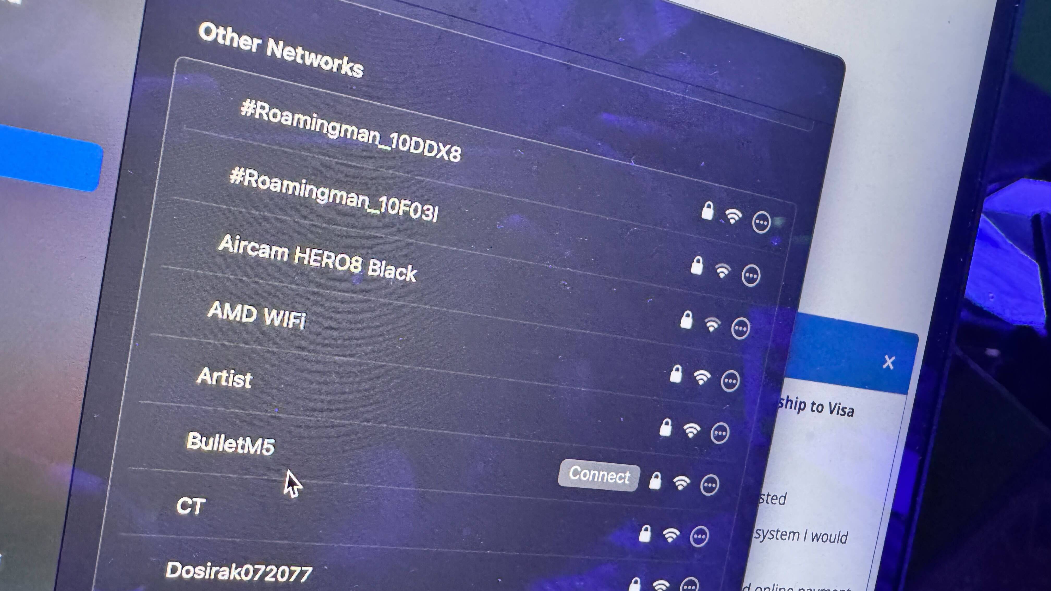 Wi-Fi networks on laptop screen