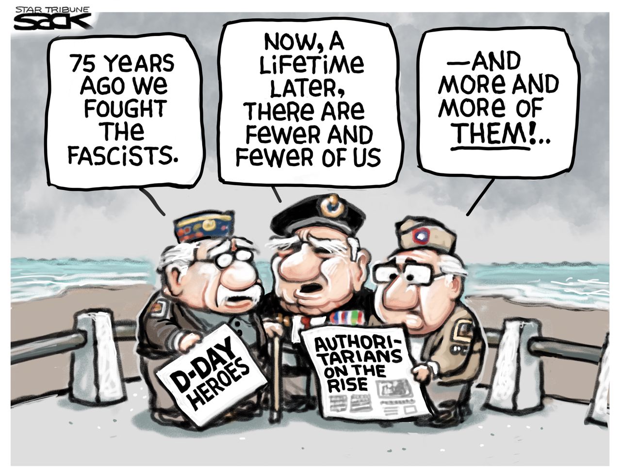 Political Cartoon U.S. Fascism Veterans D-Day WWII