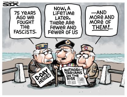 Political Cartoon U.S. Fascism Veterans D-Day WWII