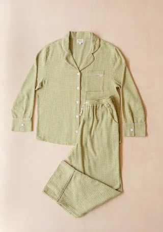 Cotton Pyjamas Olive Houndstooth