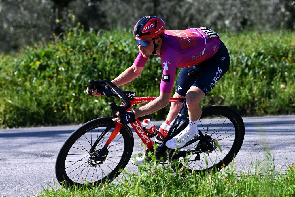 SAN BENEDETTO DEL TRONTO ITALY MARCH 12 Tao Geoghegan Hart of The United Kingdom and Team INEOS Grenadiers Purple Sprint Jersey competes during the 58th TirrenoAdriatico 2023 Stage 7 a 154km stage from San Benedetto del Tronto to San Benedetto del Tronto UCIWT TirrenoAdriatico on March 12 2023 in San Benedetto del Tronto Italy Photo by Tim de WaeleGetty Images