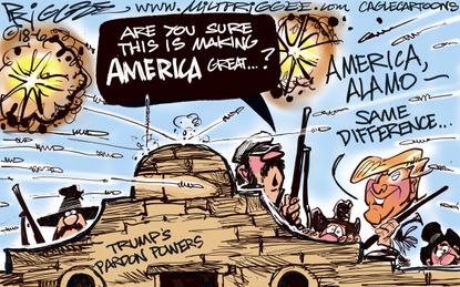 Political Cartoon U.S. Trump pardon powers Alamo