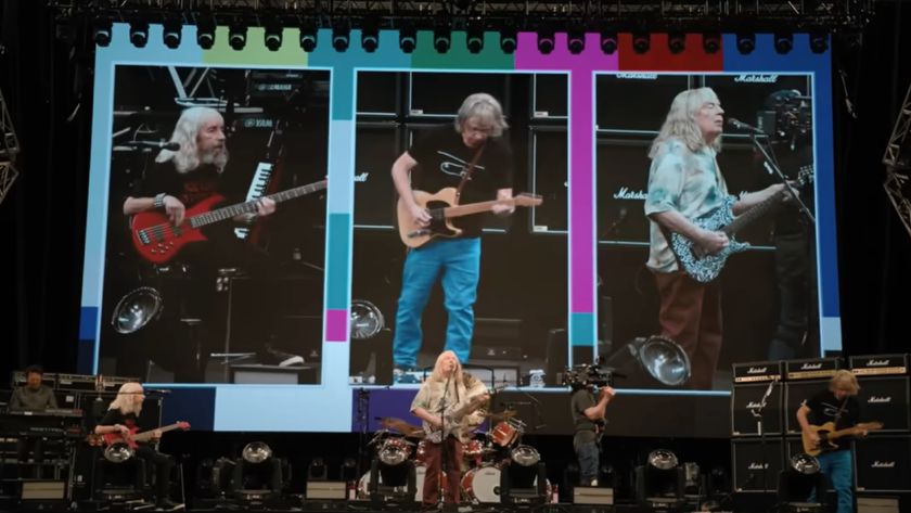 Spinal Tap performing on stage in Spinal Tap II: The End Continues