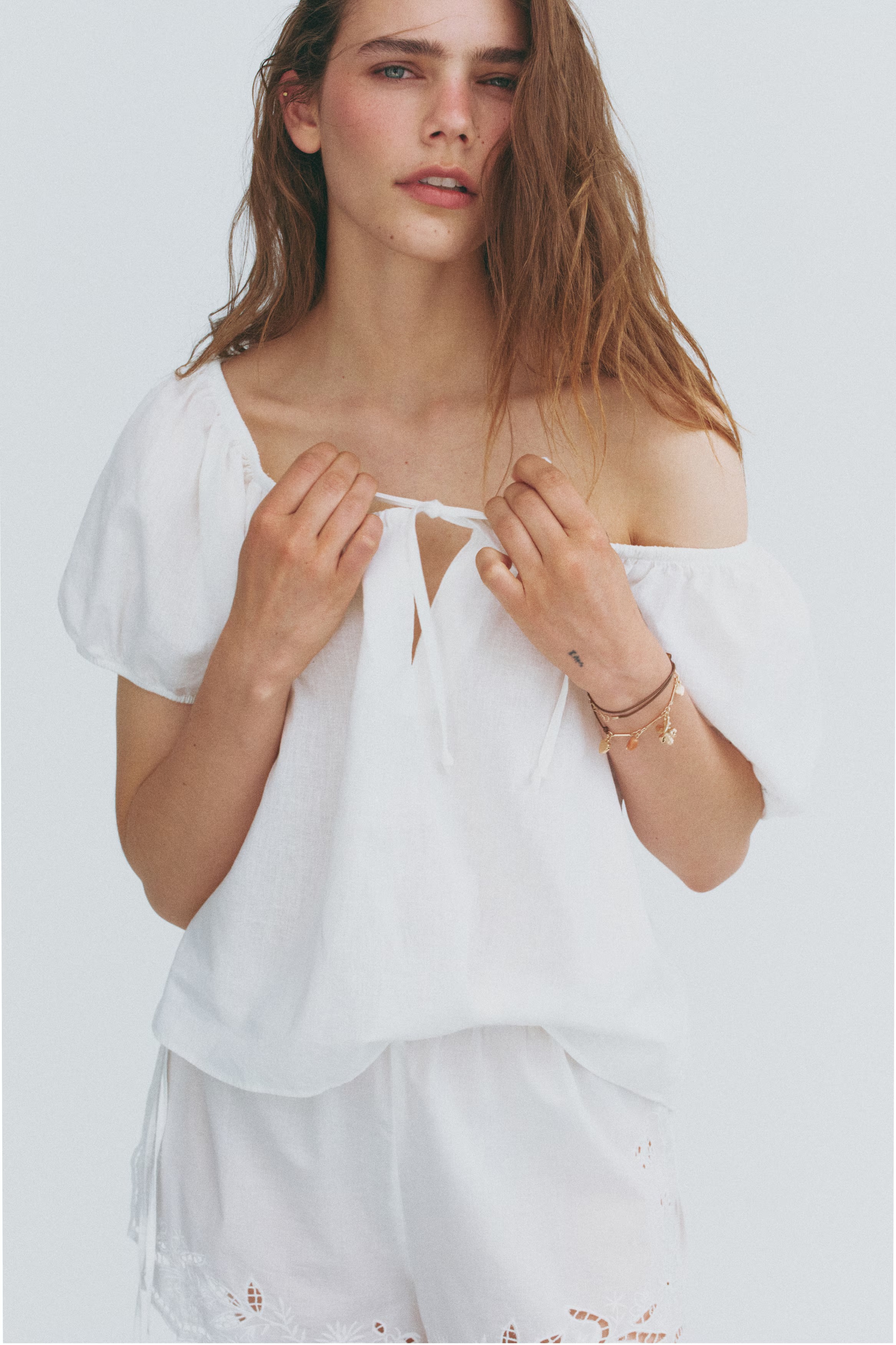 H&amp;M, Puff-Sleeved Linen-Blend Blouse