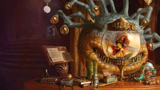 Xanathar's Guide to Everything cover art, showing Xanathar the beholder and its pet goldfish