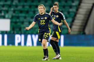 Scotland's Erin Cuthbert during a UEFA Women's European Championship Qualifiers play-off match between Scotland and Finland at Easter Road, on November 29, 2024, in Edinburgh, Scotland.