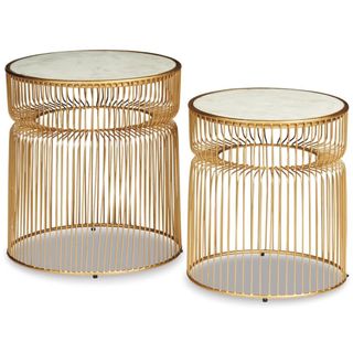 Ashley Vernway Faux Marble and Gold Metal Cage Accent Table (Set of 2)