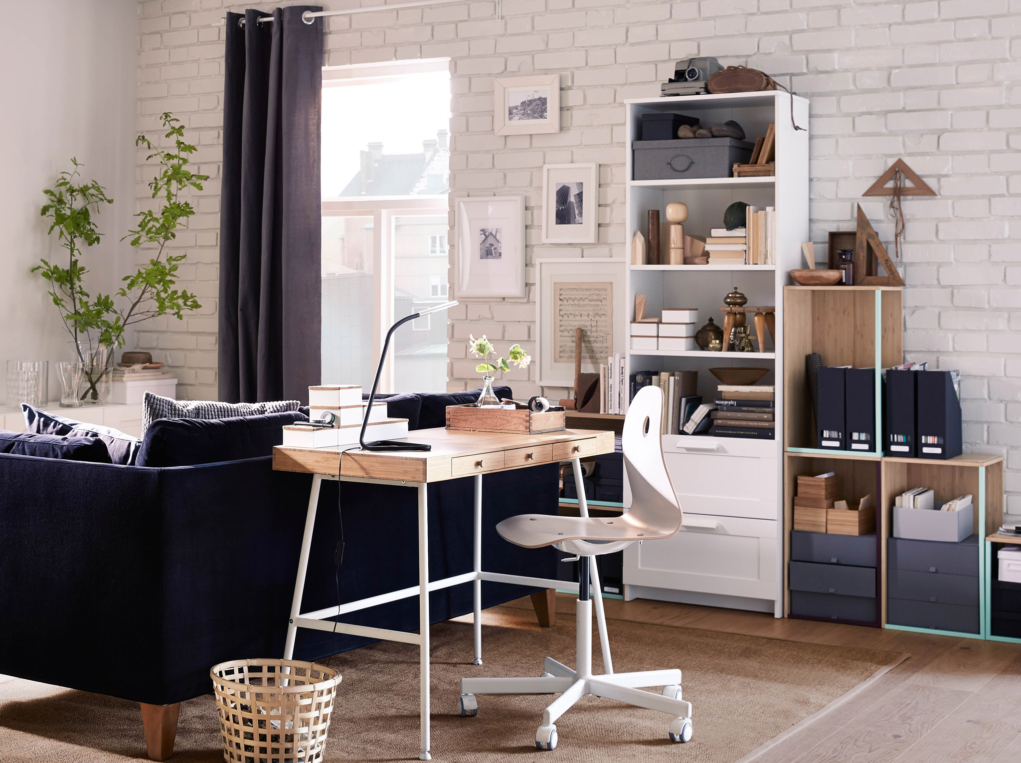 Ikea desk in an office space of a living room