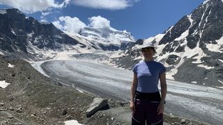 Julia Clarke hiking in the Alps