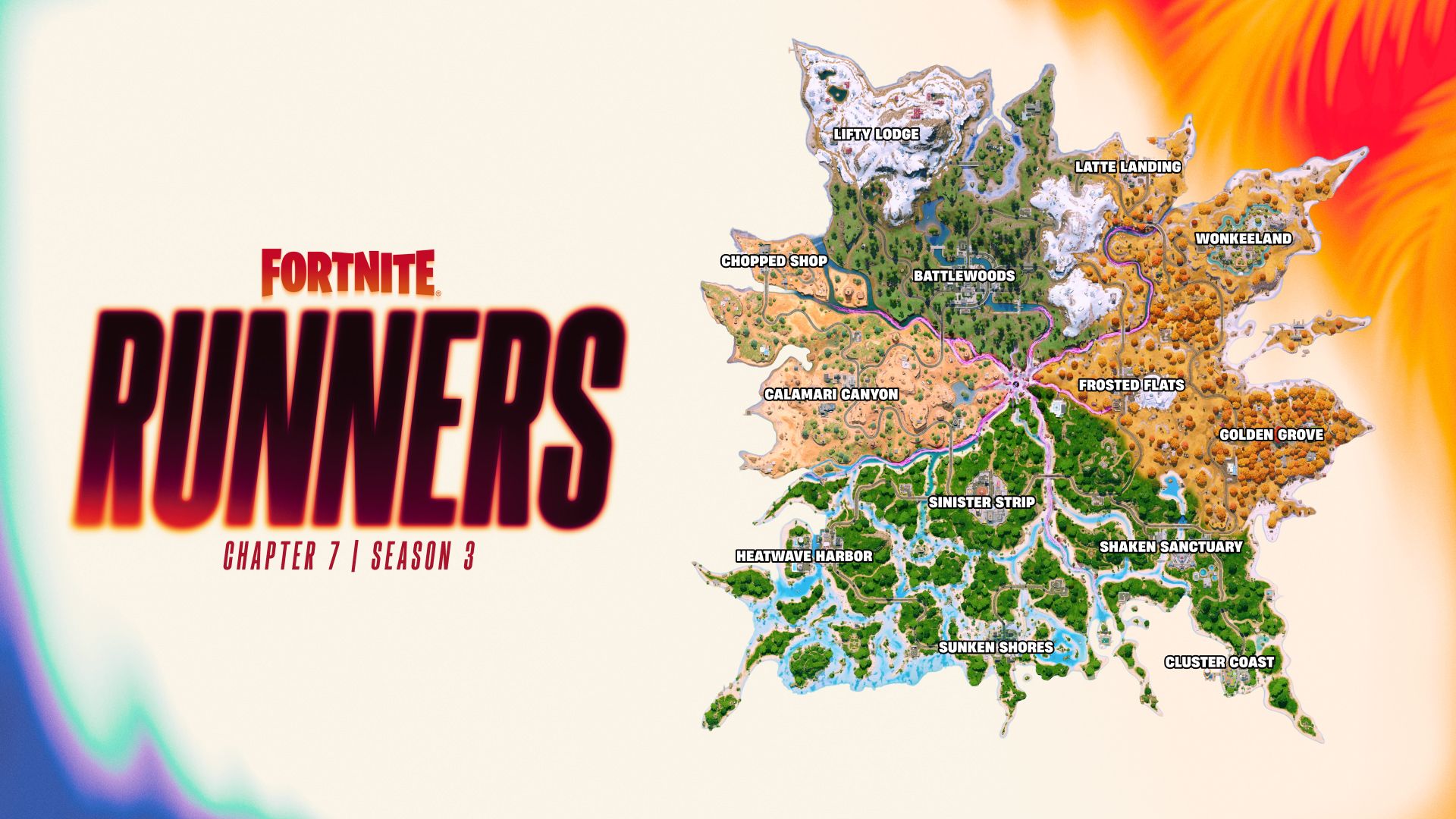 The new Fortnite Chapter 7 Season 3 map, called Shattered Coast
