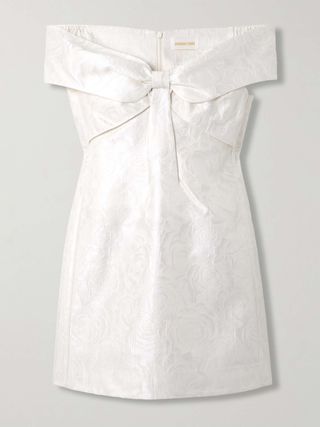 Cold-Shoulder Bow-Embellished Jacquard Mini Dress