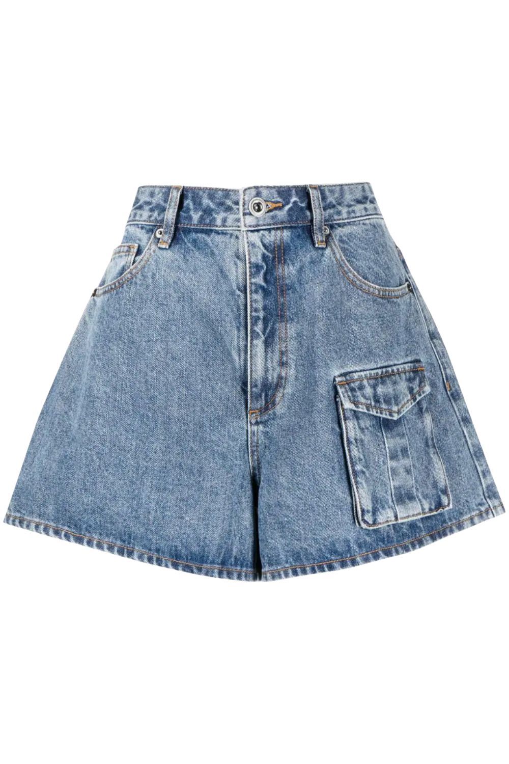 Self Portrait cargo-pocket high-rise denim shorts