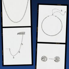 A collage of Platinum Born jewelry. 