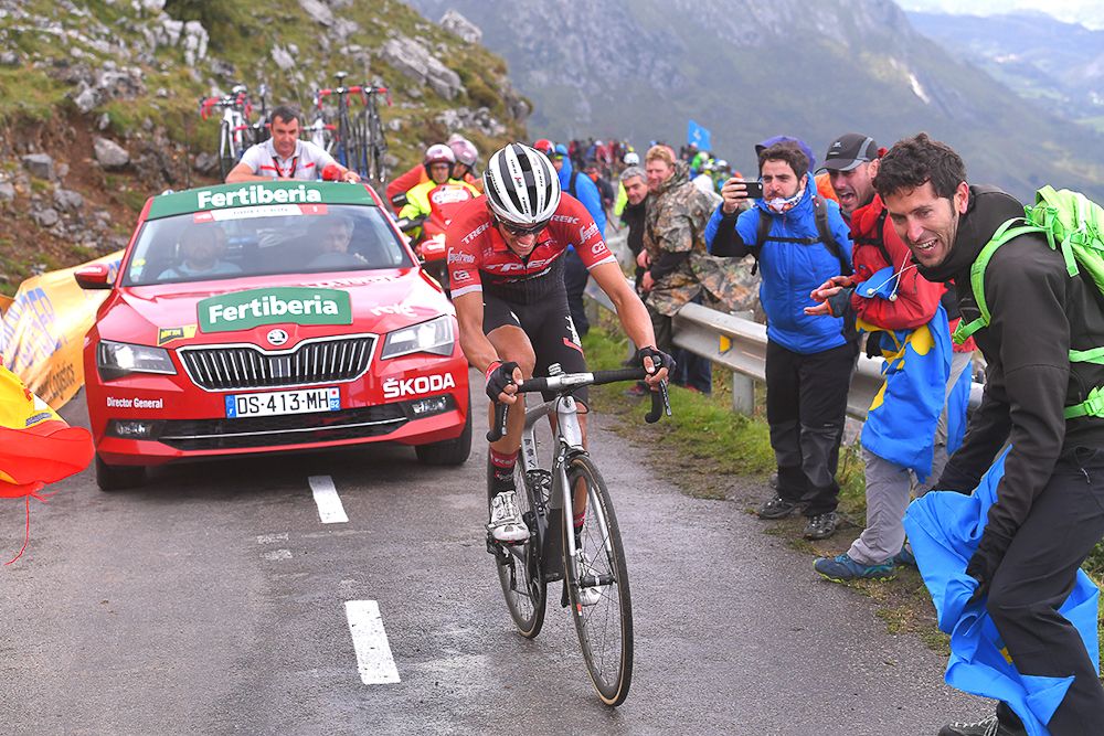 Alberto Contador on a solo attack up the Angliru