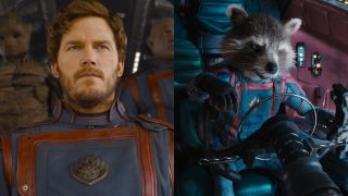 Chris Pratt and Rocket Raccoon (Bradley Cooper) in Guardians of the Galaxy Vol. 3