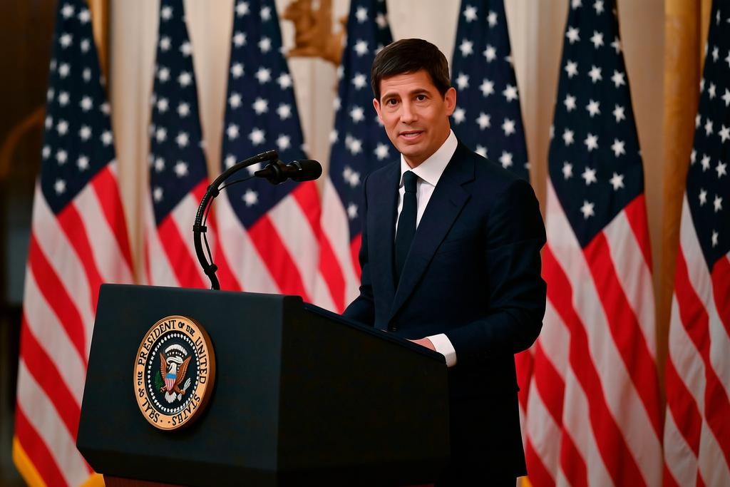 Kevin Warsh speaking at a podium 