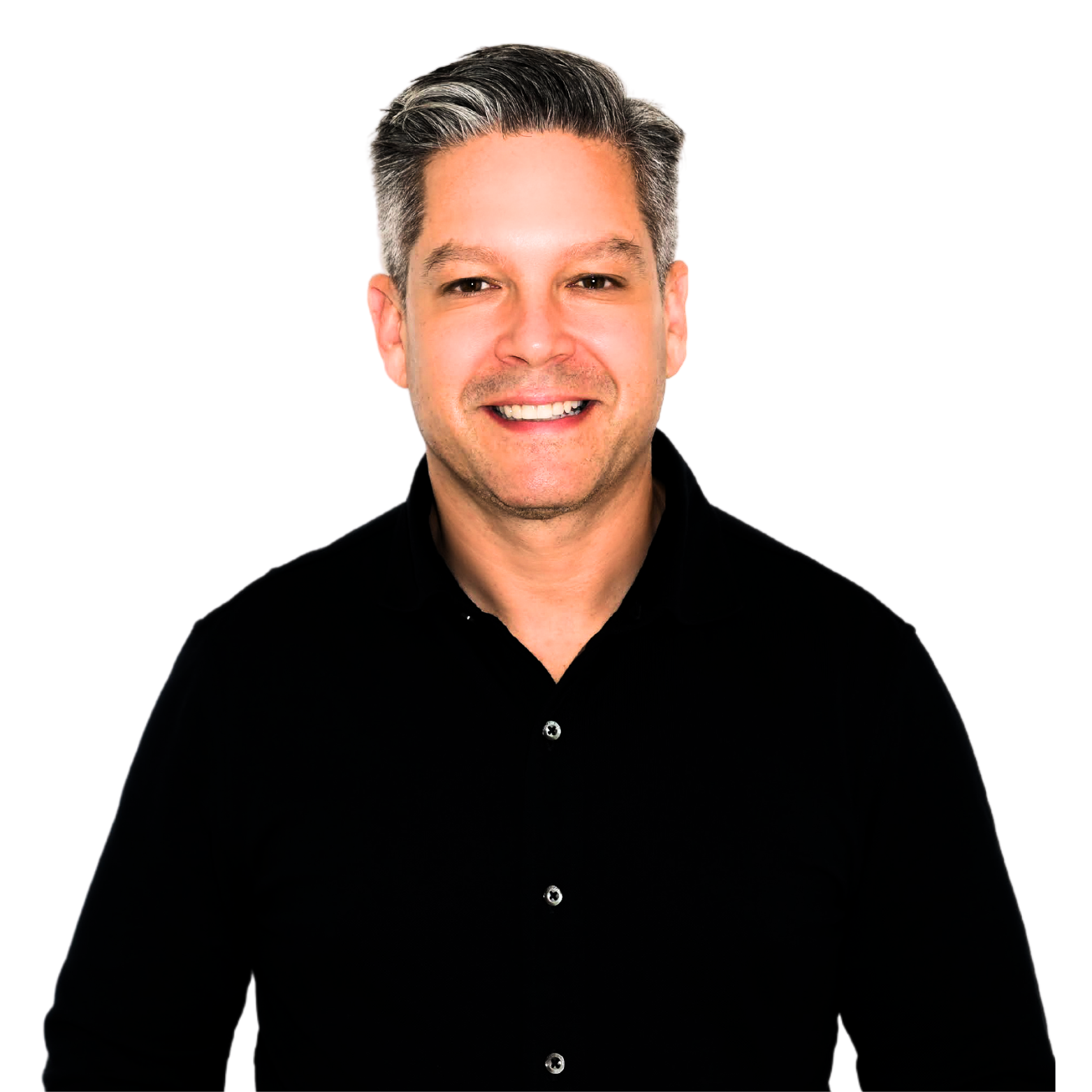 a white man with gray hair in a black shirt