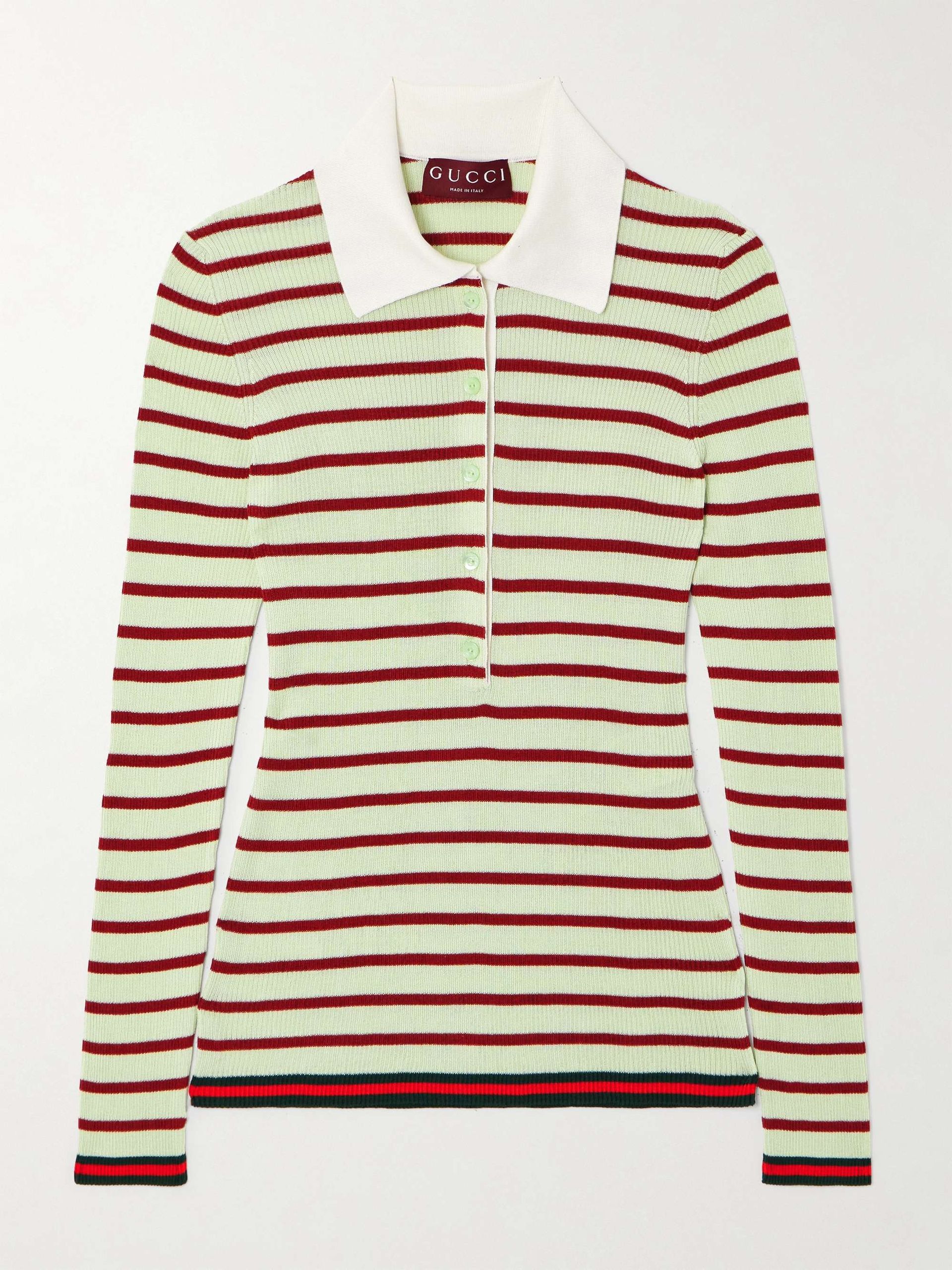 Striped Ribbed Silk Polo Shirt