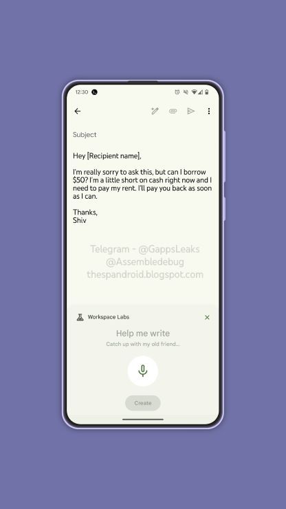 Gmail's native voice prompt for its AI helper