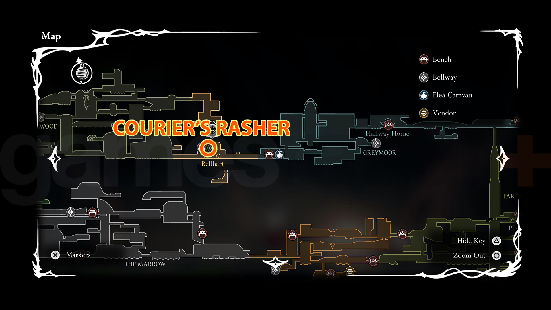 Map location for Courier&#039;s Rasher in Silksong