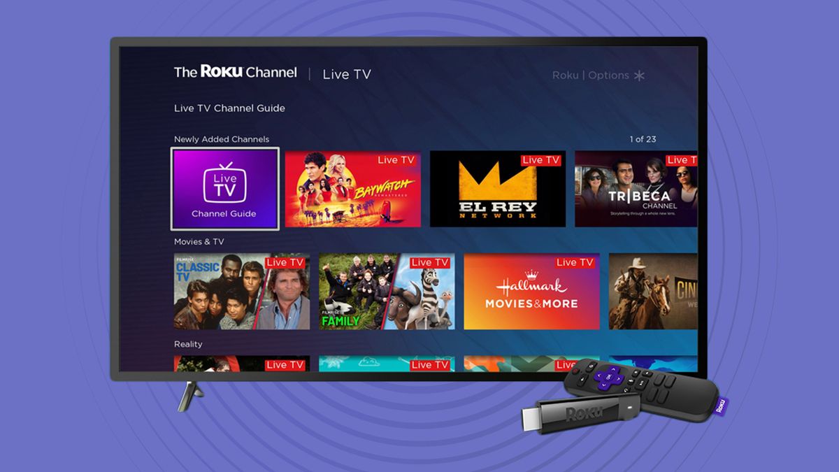 The Roku Channel on a blue background