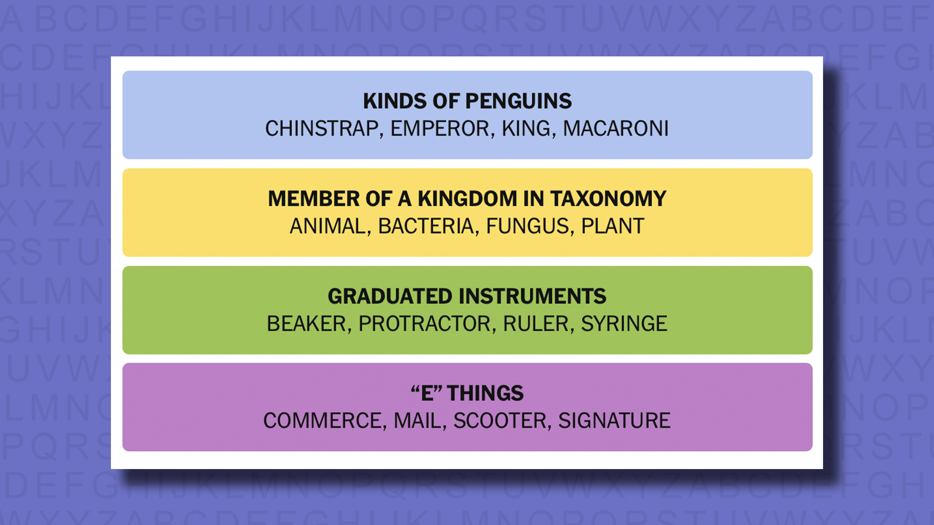 NYT Connections answers for game 706 on a purple background