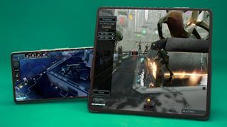 Android Game comparison of smaller screen versus foldable screen using Google Pixel 7a smartphone and Honor Magic V2 foldable phone using XCOM 2 Collection.