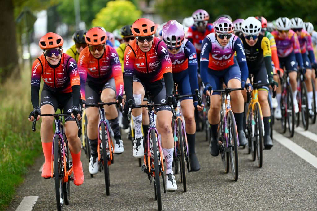 DOETINCHEM NETHERLANDS OCTOBER 12 LR Marit Raaijmakers of The Netherlands and Romy Kasper of Germany and Team Human Powered Health compete during the 26th Simac Ladies Tour 2024 Stage 5 a 140km stage from Doetinchem to Doetinchem UCIWWT on October 12 2024 in Doetinchem Netherlands Photo by Luc ClaessenGetty Images